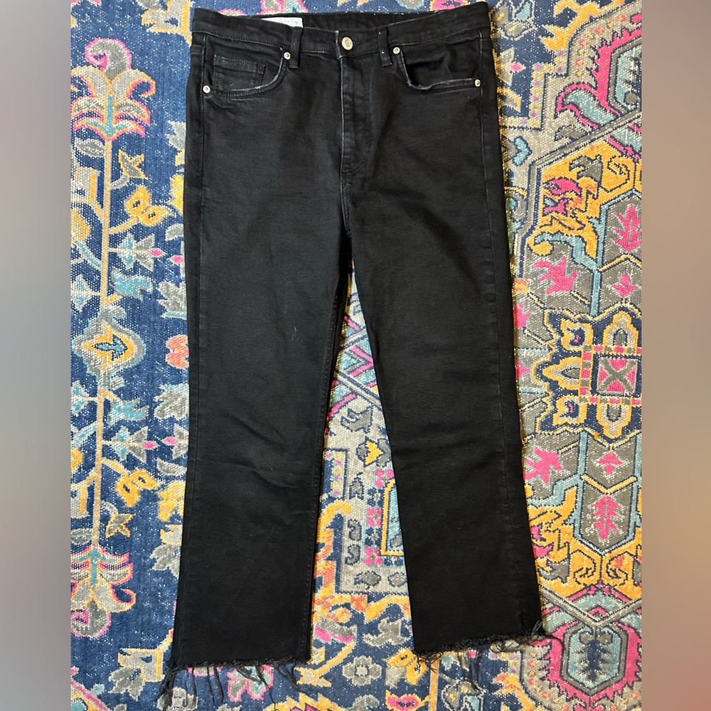 Zara Raw Edge Straight Leg Black Denim